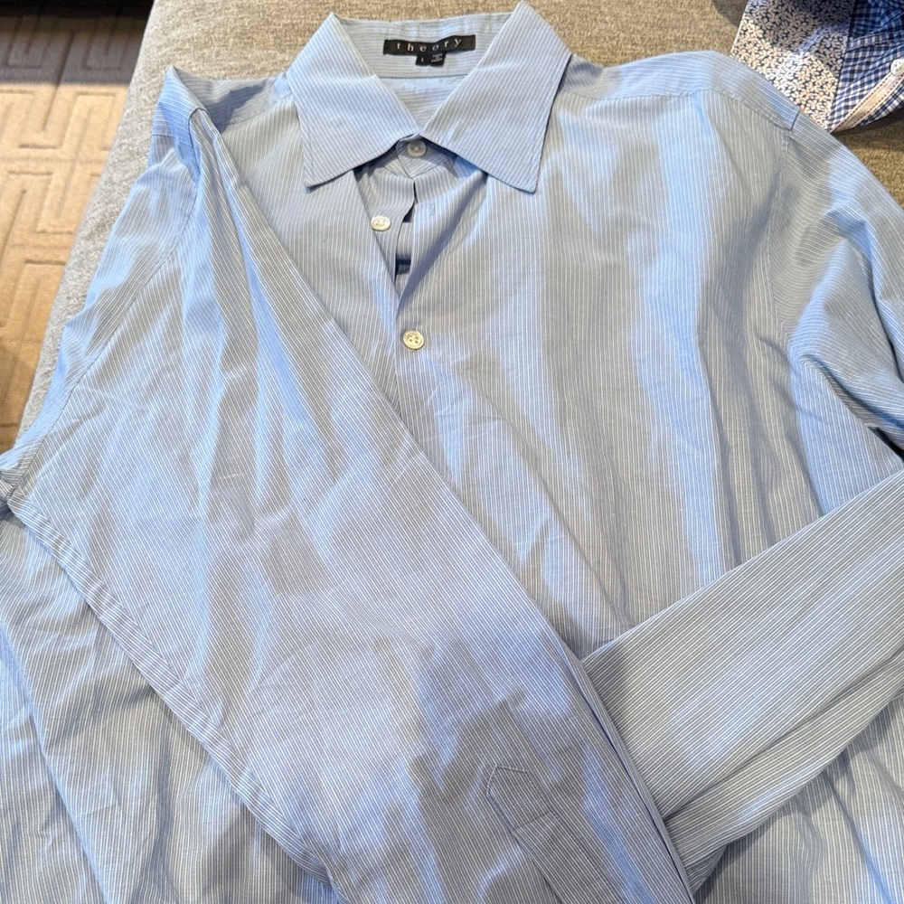 Theory Light Blue Striped Dress Shirt